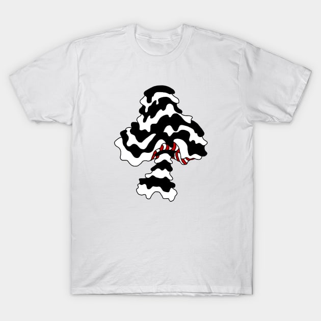 The Perfect Magic Mushroom: Trippy Dripping Wavy Black and White and Red Contour Lines T-Shirt by Ciara Shortall Art